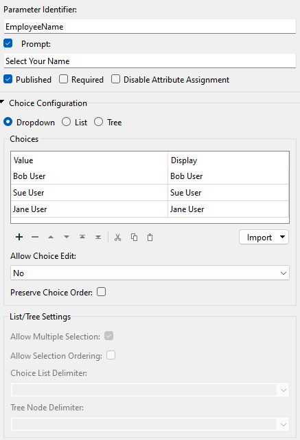 Creating a Choice parameter